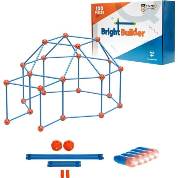 100 Pieces Fort Building Kit Plus 5 Light Set for Kids - Blue and Red - Picture 1 of 6